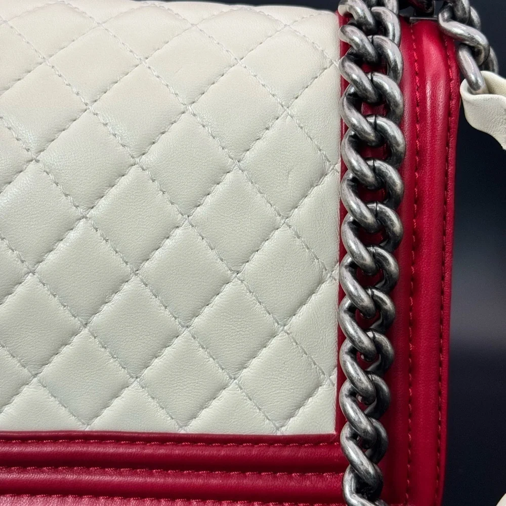 Authentic Chanel Medium Boy Bag – Rare Red & White Quilted Leather